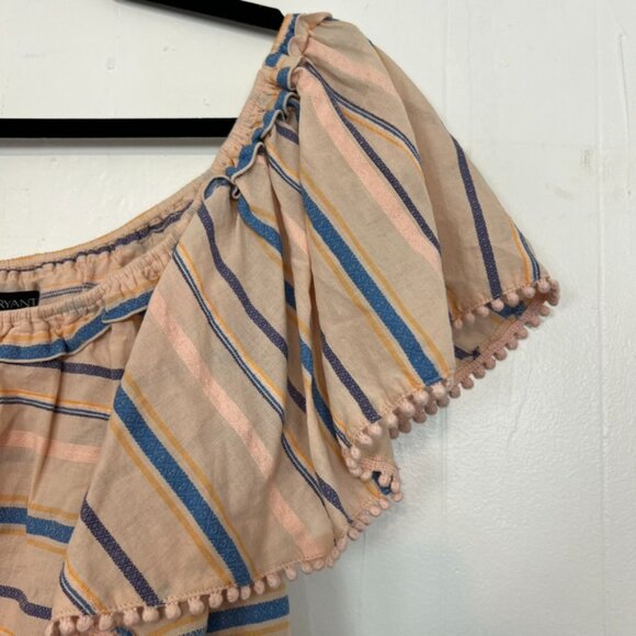 NWT Lane Bryant Top Peach Striped Cotton Ruffle Neck Lace Trim 18/20 1X 2X - Picture 4 of 6